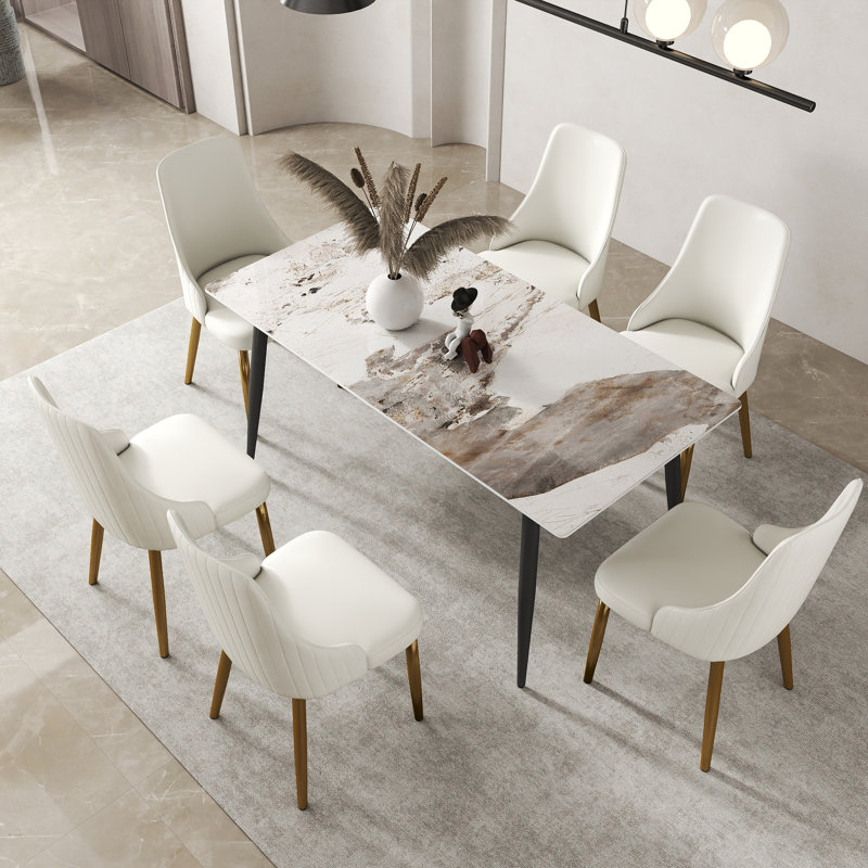 Menifee Nedek 62.99'' Modern Rectangular Sintered Stone Dining Table With 4 Grey Metal Legs, Pandora