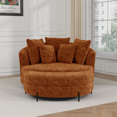 59.8" W Oversized Barrel Chair, Chenille Sofa Chair  With Ottoman And Pillows