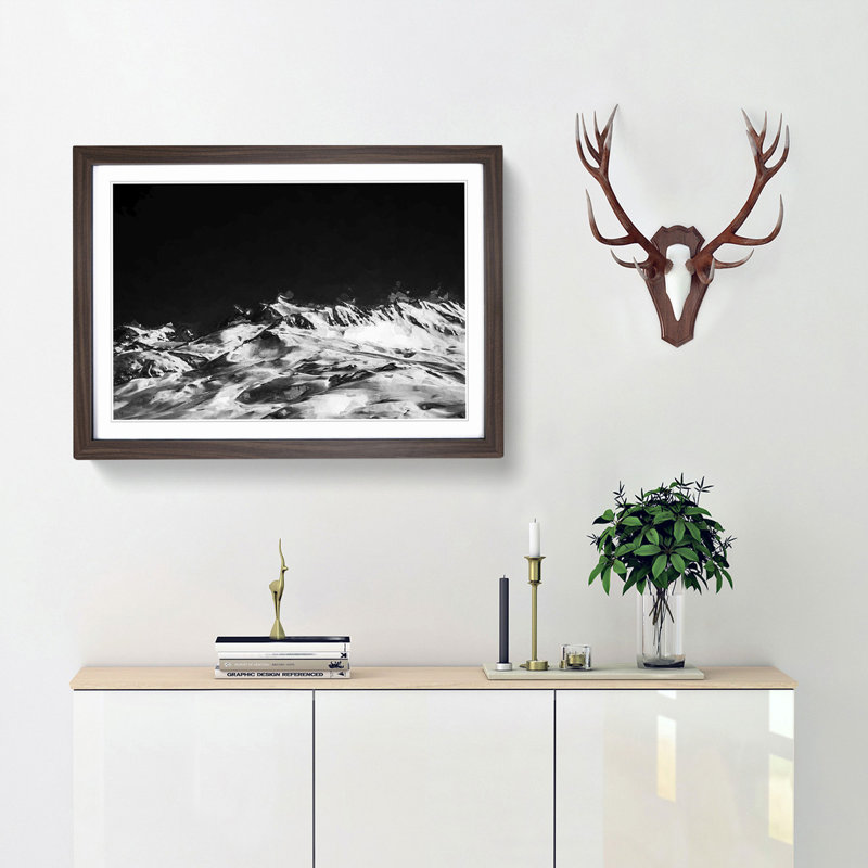 Snow Covered Mountains - Picture Frame Graphic Art Print, Walnut Framed, 27cm H x 36cm W x 2cm D