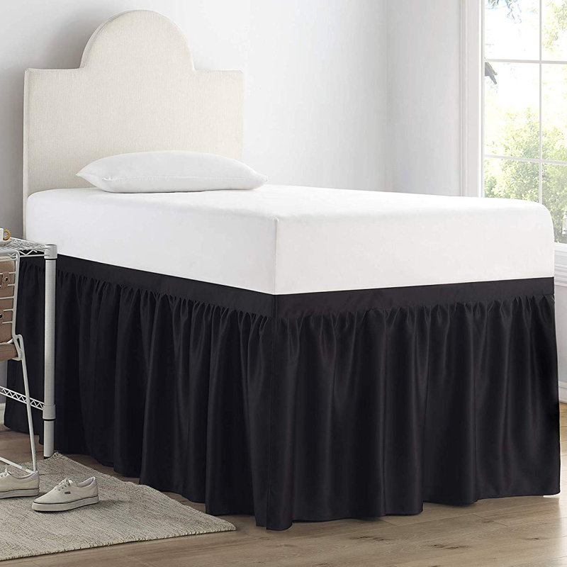 Panneau de jupe de lit de luxe en peluche avec attaches (ensemble de 3 panneaux) - noir, Noir