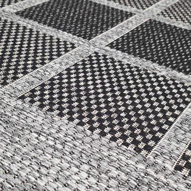 Gere Rug Non Slip Flat Weave Border Check Geometric Kitchen Living Room Carpet, Grey, Rectangle 120 x 160 cm