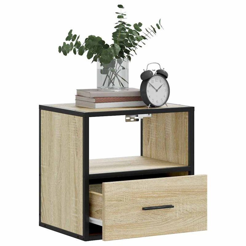 40cm W Metal Bedside Table, Sonoma Oak