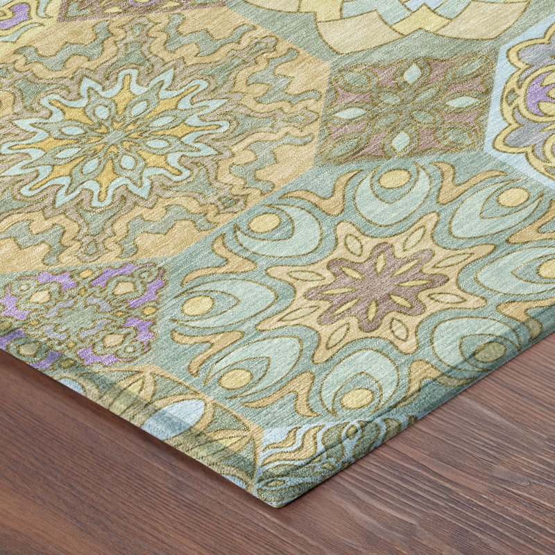 Machine Washable Indoor/Outdoor Chantille ACN2729 Americana Rug, Gold, 10' x 14'