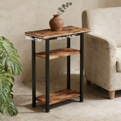 Table d'appoint étroite et étroite avec coins de sécurité, table de bout compacte pour petits espaces, table de chevet multifonctionnelle avec rangement supplémentaire, brun rustique