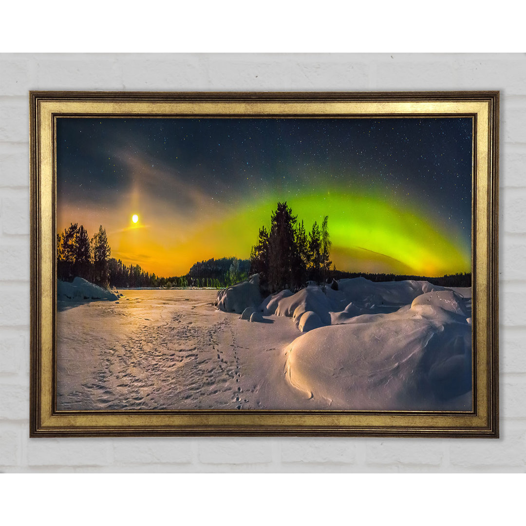 Nothern Lights At Night Snow - Einzelne Bilderrahmen Kunstdrucke