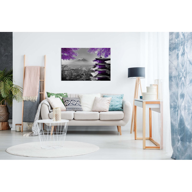 Japanese Temple In Autumn - Wrapped Canvas Print, 51cm H x 76cm W, Purple