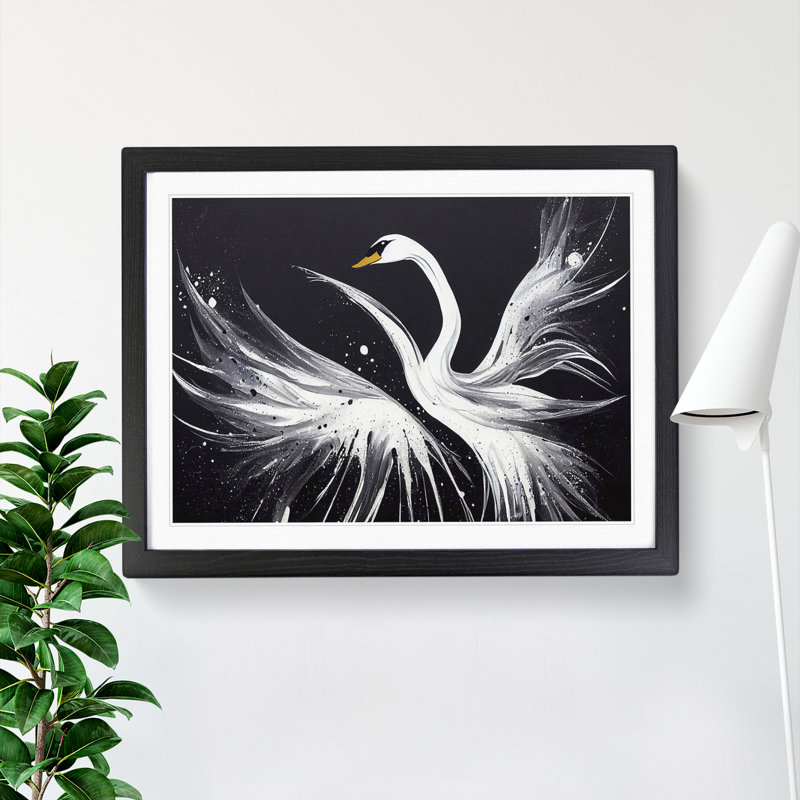 Splashed Swan Vol.2 Abstract - Framed Print, Black, 46cm H x 64cm W x 2cm D