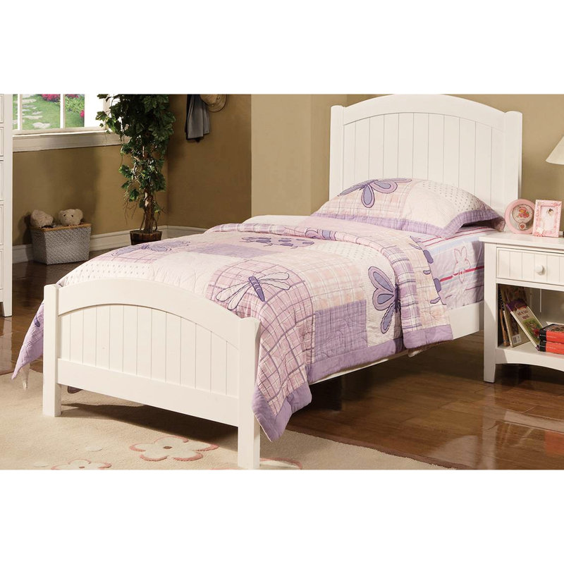 Twin Bedroom Bed In White Plywood - Contemporary Style With Vertical Lines Headpiece Ornament For Modern Elegance Head