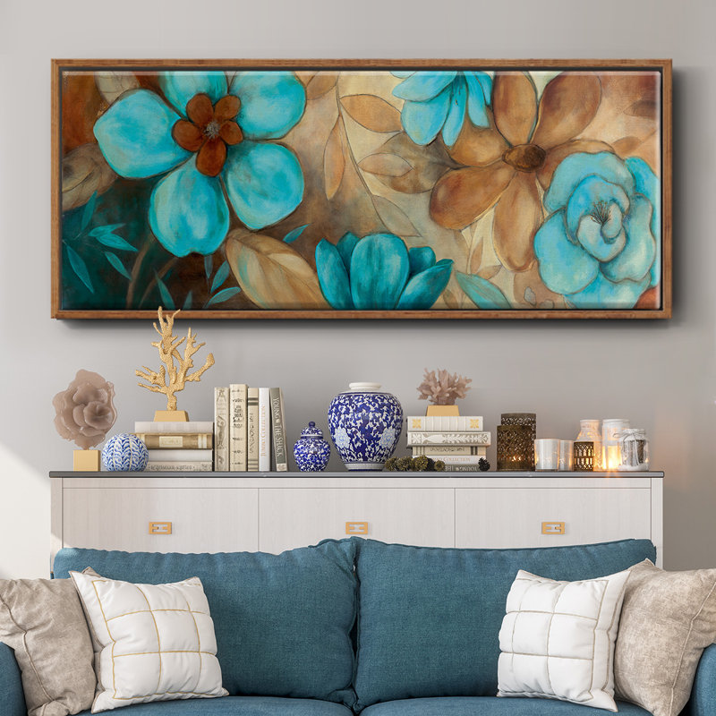 Garden Blues I- Framed Canvas, 12" H x 30" W
