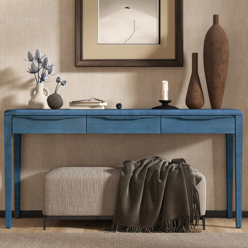 Table de vestibule 60 po à 3 tiroirs avec console étroite, Bleu