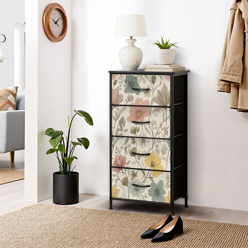 4 Drawer Dresser for Bedroom, Narrow Chest of Drawers, Wooden Top and Study Iron Frame 18"x37.5"-(WxH)