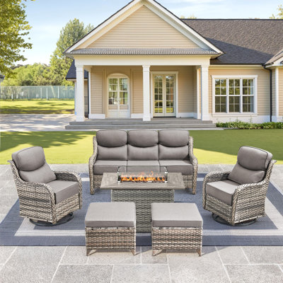 Ensemble de 6 meubles de patio avec 2 chaises pivotantes et canapés modulaires pour l'extérieur