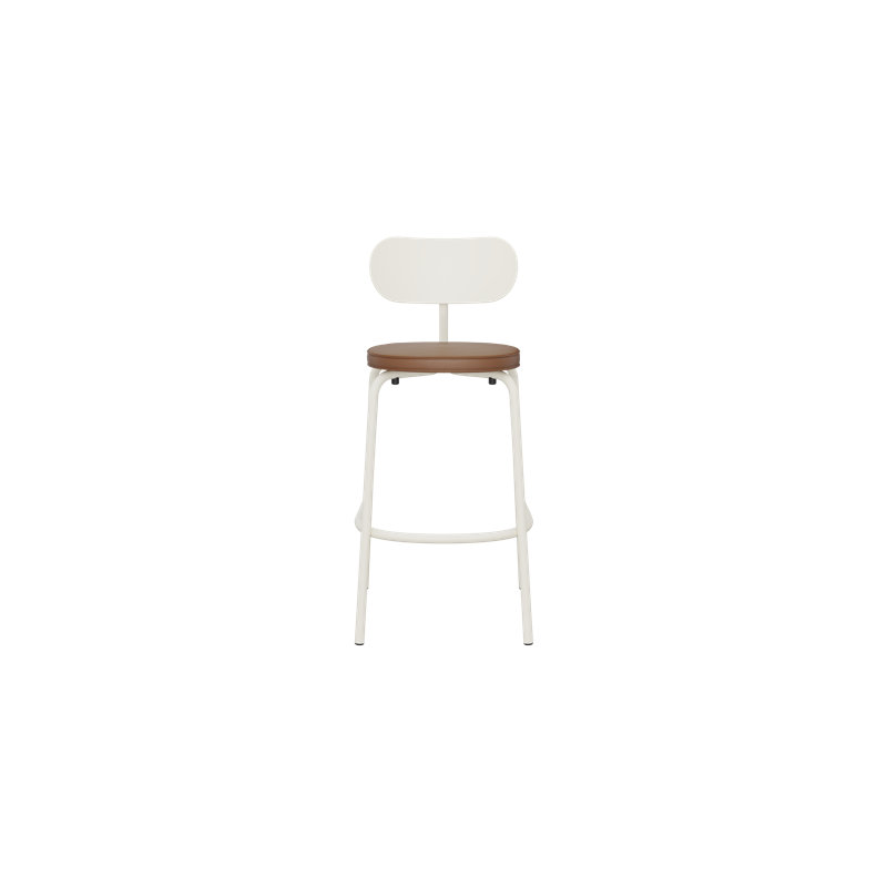 Khylia Upholstered Bar Stool, Tan Seat/Pure White Base