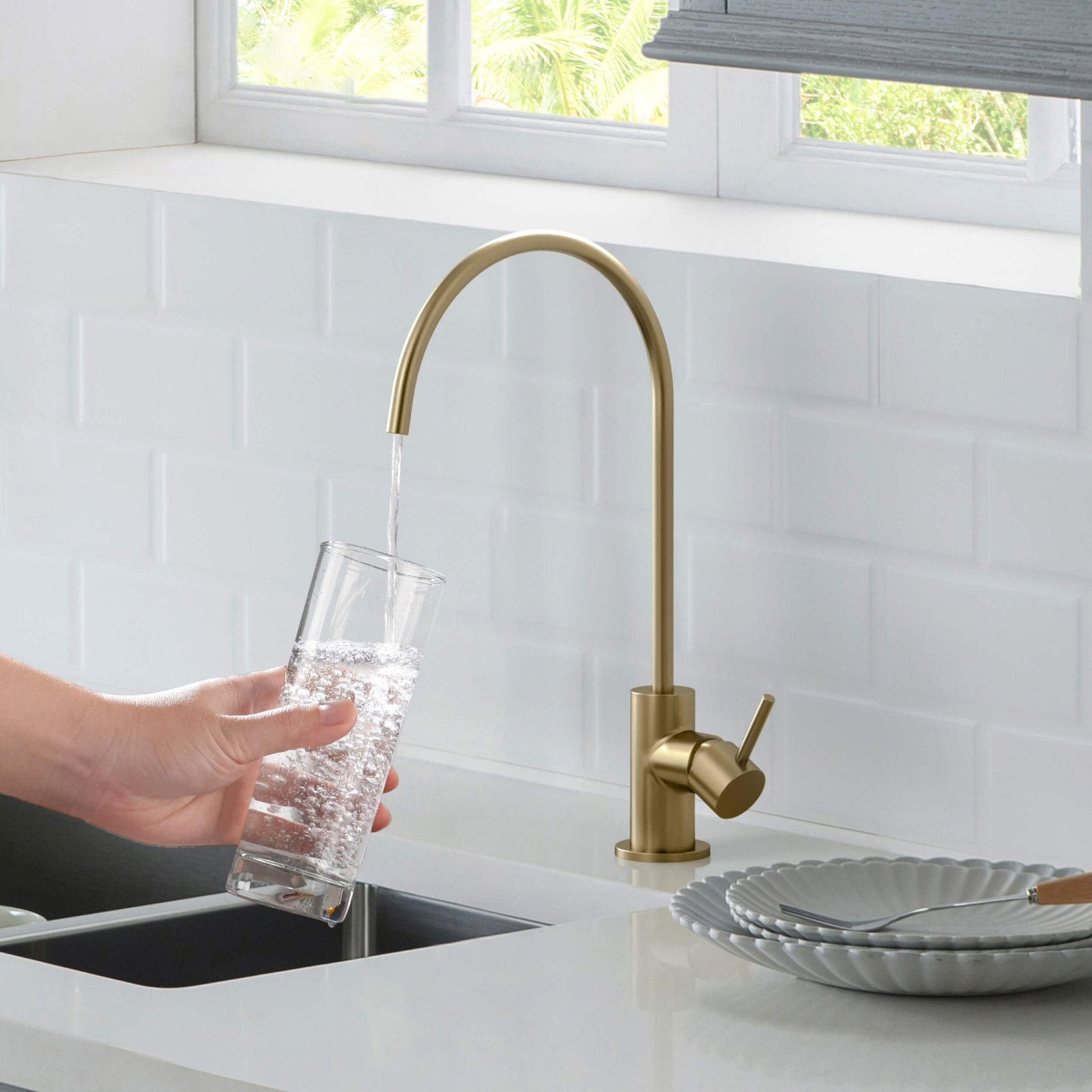 Circular Cold Water Dispenser, Brushed Brass