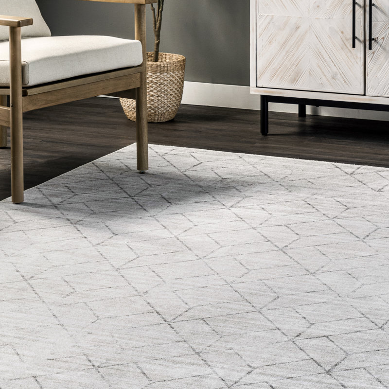 Gray Geometric Machine Washable Synthetic Area Rug 4' x 6'