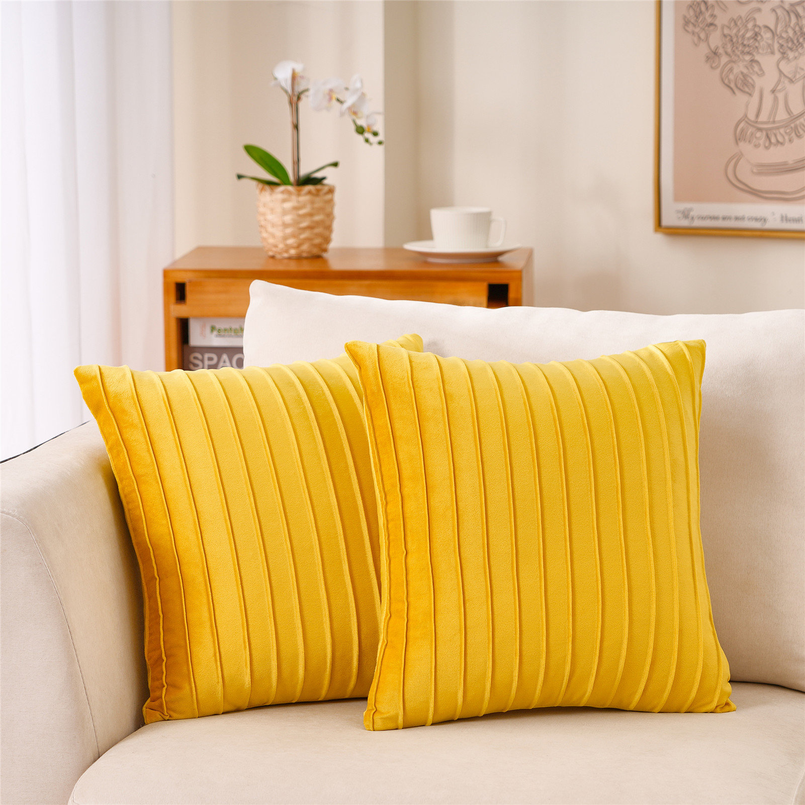 WARISI - Velvet Cushion Pillow Cover | Throw Cushion Covers | 14x20 in, Rectangular | 4 Pieces | with Pillow Inserts (Set of 4) WARISI Color: Yellow