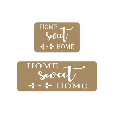 Home Sweet Home Minimalist Kitchen Mats for Kitchen Bedroom, 2 PC, Tan White