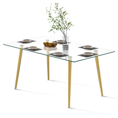 Iverson Glass Top Metal Base Dining Table