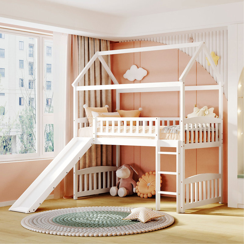 Twin Loft Bed With Slide, House Bed With Slide, White