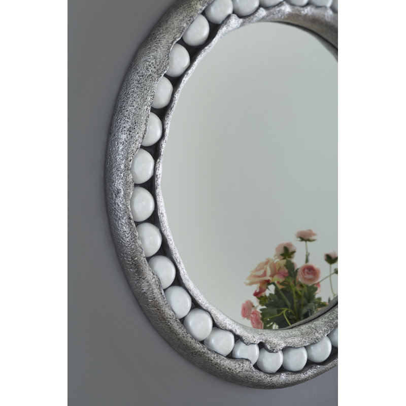 Pearl Mirror, Round, Silver Leaf