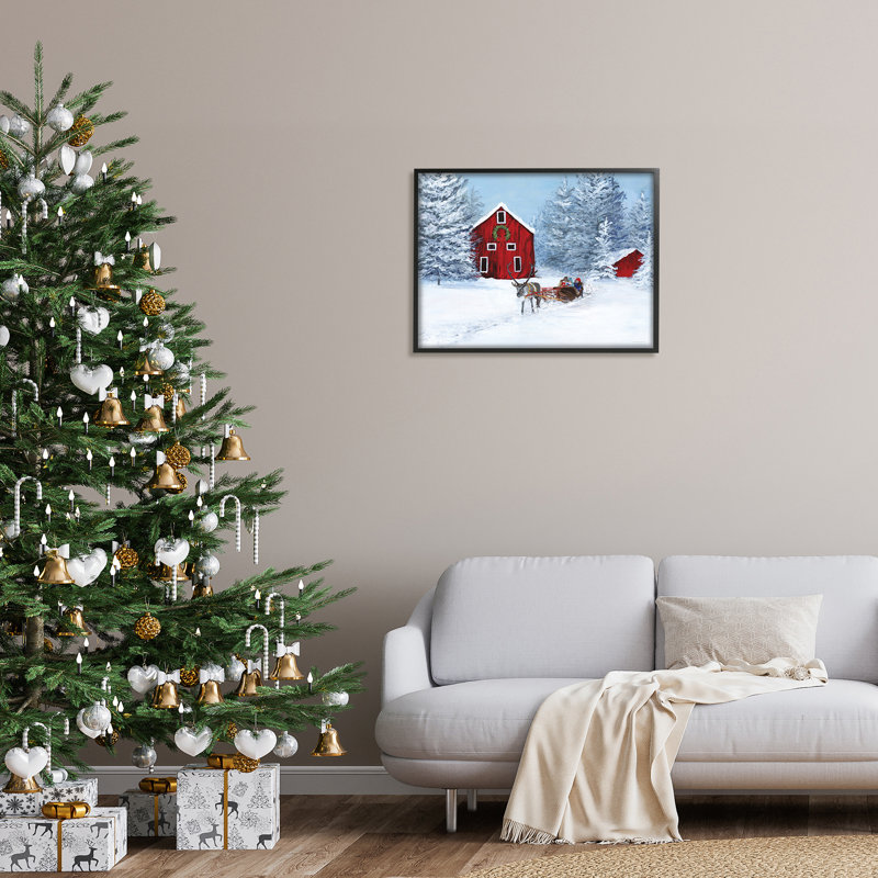 Renne tirant un traîneau, enfants, paysage champêtre de Niveous noir, estampe numérique, art texturé par Kamdon Kreations