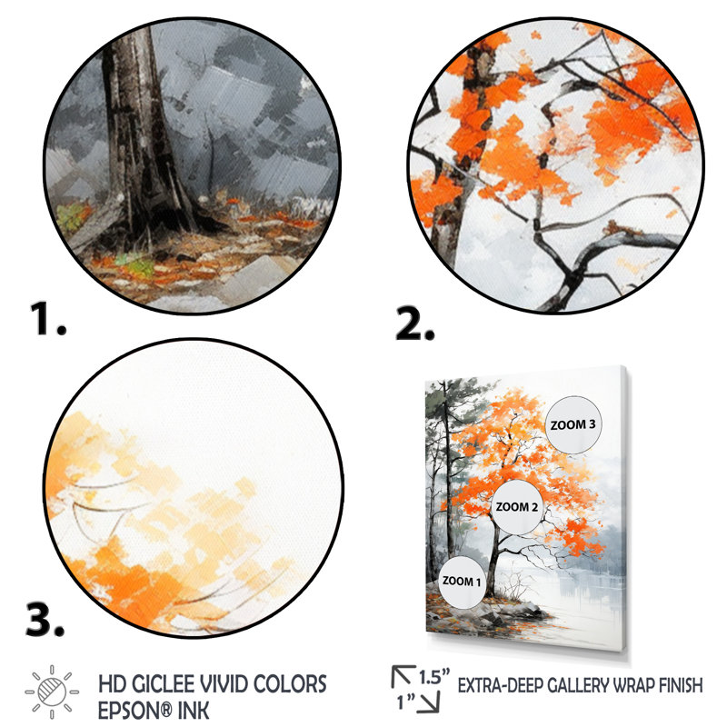 Orange et gris, forêt, automne, élégance I - art mural forêt, Toile tendue, H 32 po x l 24 po x P 1 po