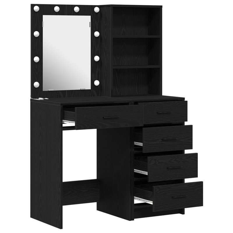 Dressing Table with Mirror, Black Oak