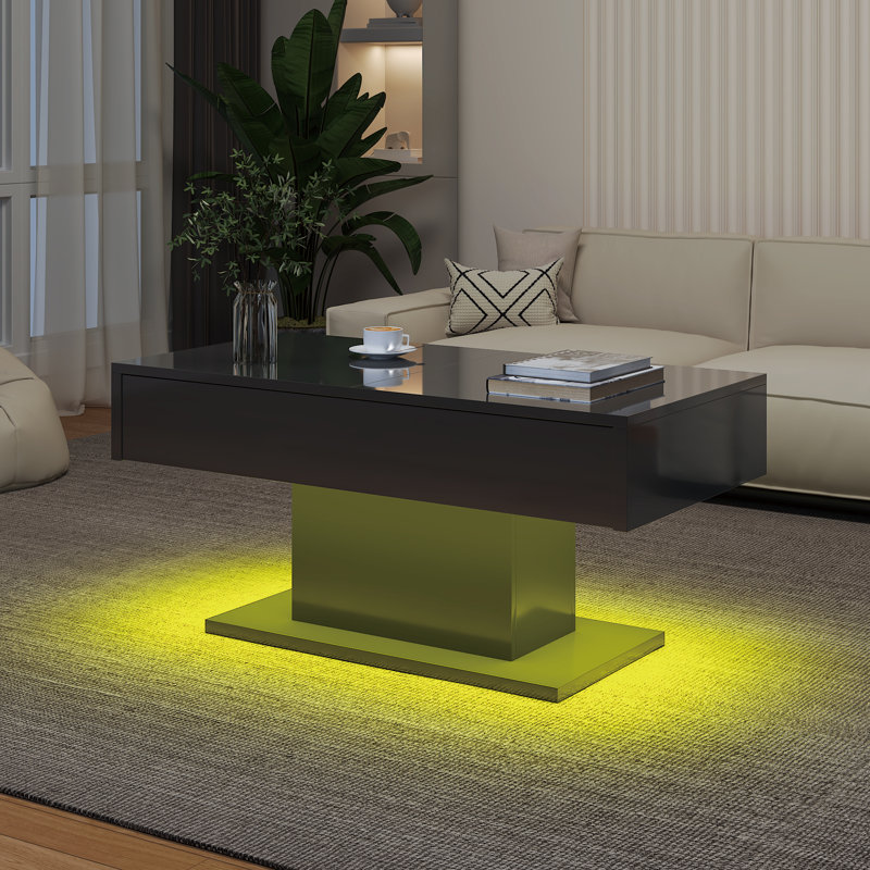 Table basse moderne à DEL avec 16 lumières de couleur et rangement pour le salon, Noir