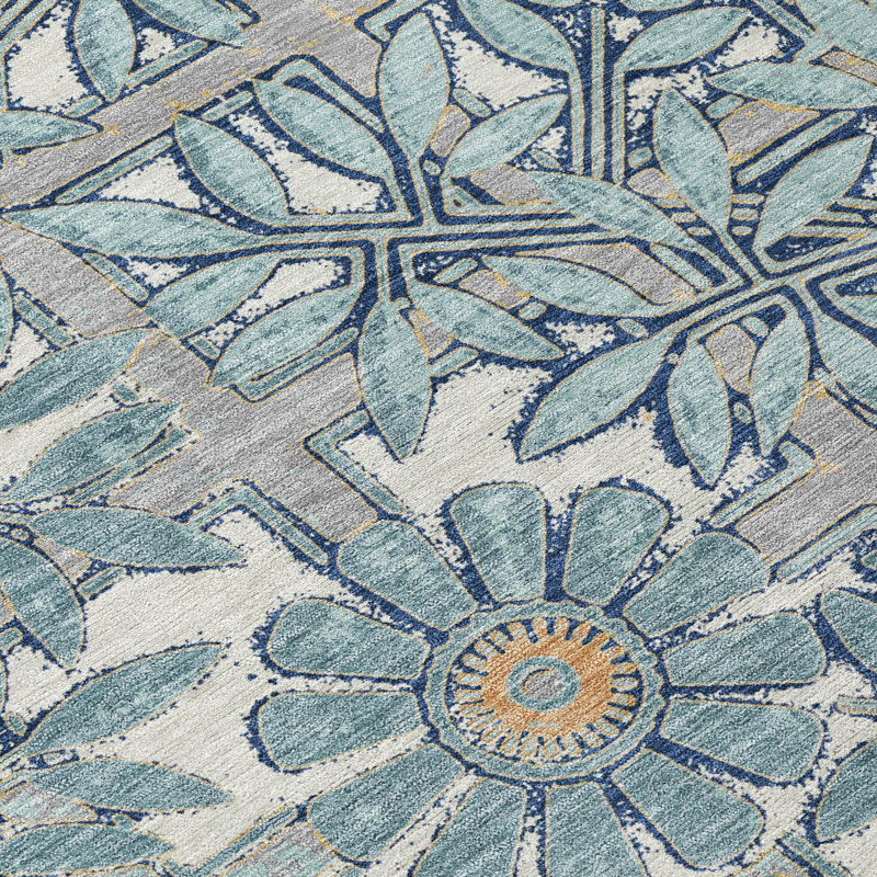 Machine Washable Indoor/Outdoor Chantille ACN2775 Floral Rug, Seafoam, 1'8" x 2'6"