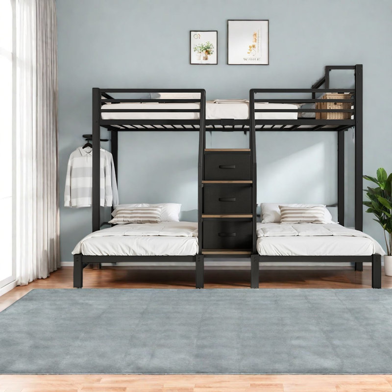 Lits gainés d'espace avec rangement, lits jumeaux superposés en métal, pour maison familiale moderne, Noir