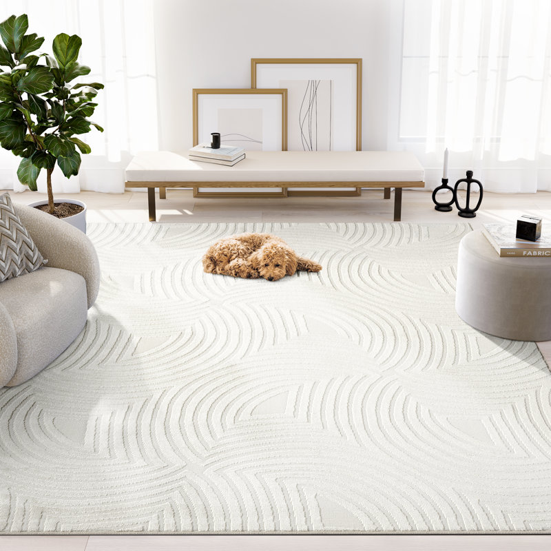Abani Murtie NTL170A Cream Tone-on-Tone Semi-Circle Geometric Lines Area Rug, Rectangle 4' x 6'