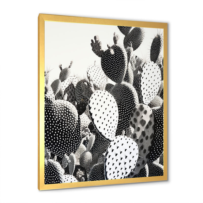 «Black White Minimalisme Cactus I» sur toile, H 20 po x l 12 po x P 1 po, Cadre doré simple