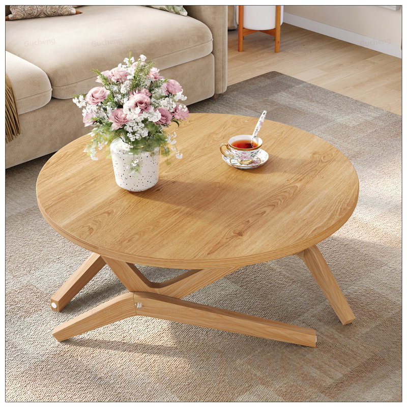 Table basse ronde 2-en-1 avec hauteur réglable, en bois massif, parfaite pour les petits espaces et polyvalente