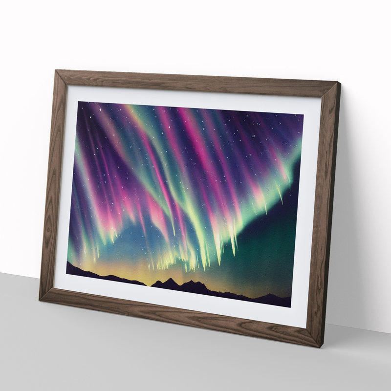 Watercolour Aurora Borealis Vol.5 - Single Picture Frame Print, Walnut Framed, 34cm H x 46cm W x 2cm D