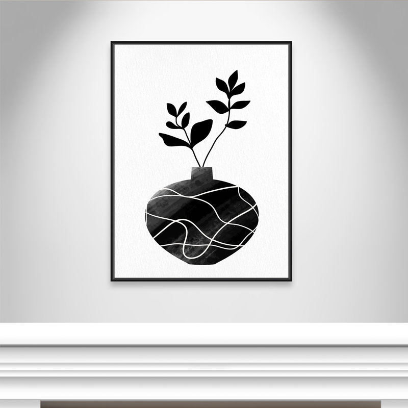 «Black Vase I Print» par Kimberly Allen, Toile avec cadre flottant noir, Pas de tapis, H 41,5 po x l 31,5 po x P 2 po