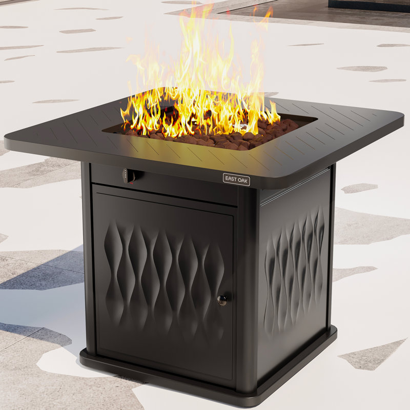 Black 32'' Gas Fire Pit Table with Magnetic Lid