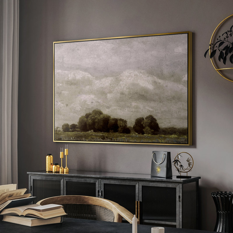 «Vintage Landscape - cmxliii» sur, H 27 po x l 41 po, Toile avec cadre flottant or