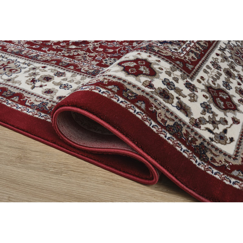 Sutphin Collection Floral Transitional Area Rug, Red and White, Rectangle 5' x 8'