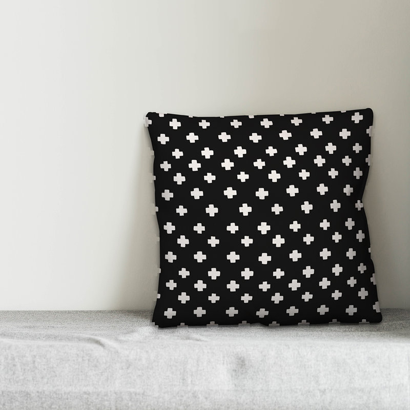 Polka Dots Reversible Throw Pillow, 20" x 20", Black Geometric 1