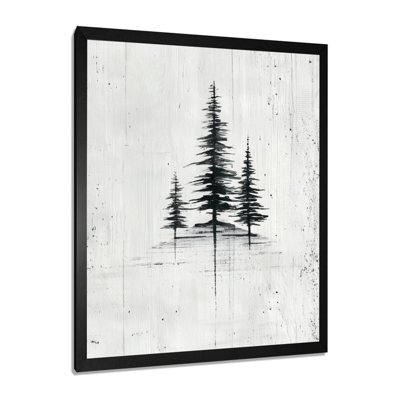 «Black Grey Winter White Trees White Forest - Pine», art mural pour le salon, impression sur toile nature noire, Noir