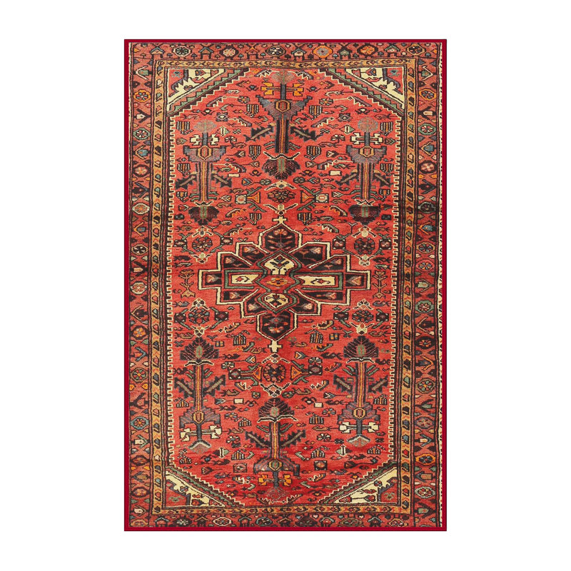 Tapis à motif oriental rouge / brun, Rectangle 5 pi x 7 pi