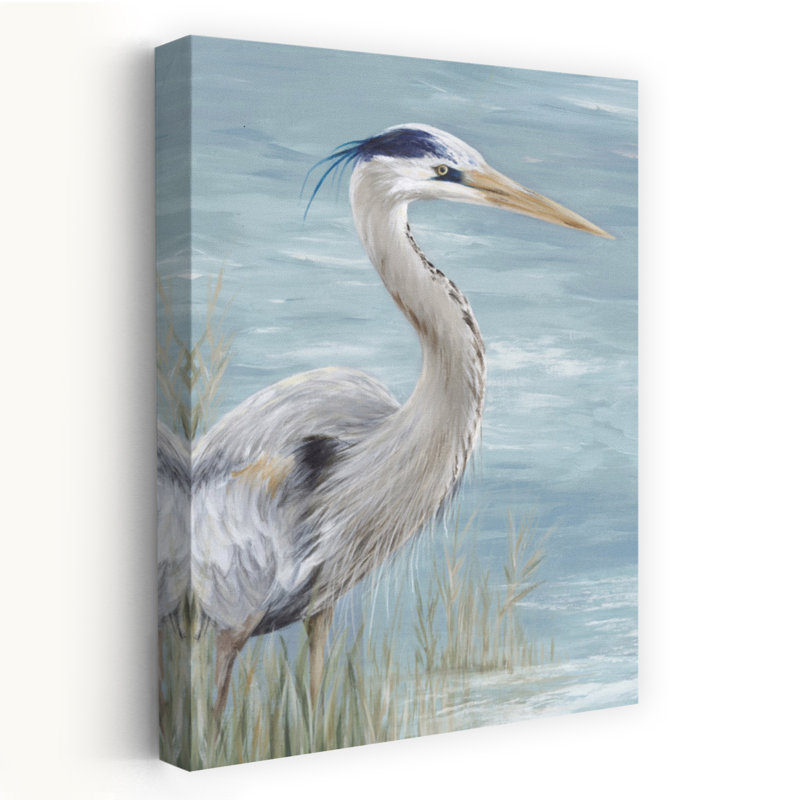 Great Blue Heron Gaze Elegant Bird Serene Coastal Nature Art, H 48 po x l 32 po