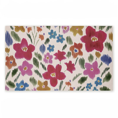 Boho Ikat Flowers Printed Outdoor Door Mat, design by Heather McLaughlin, 18"x30"