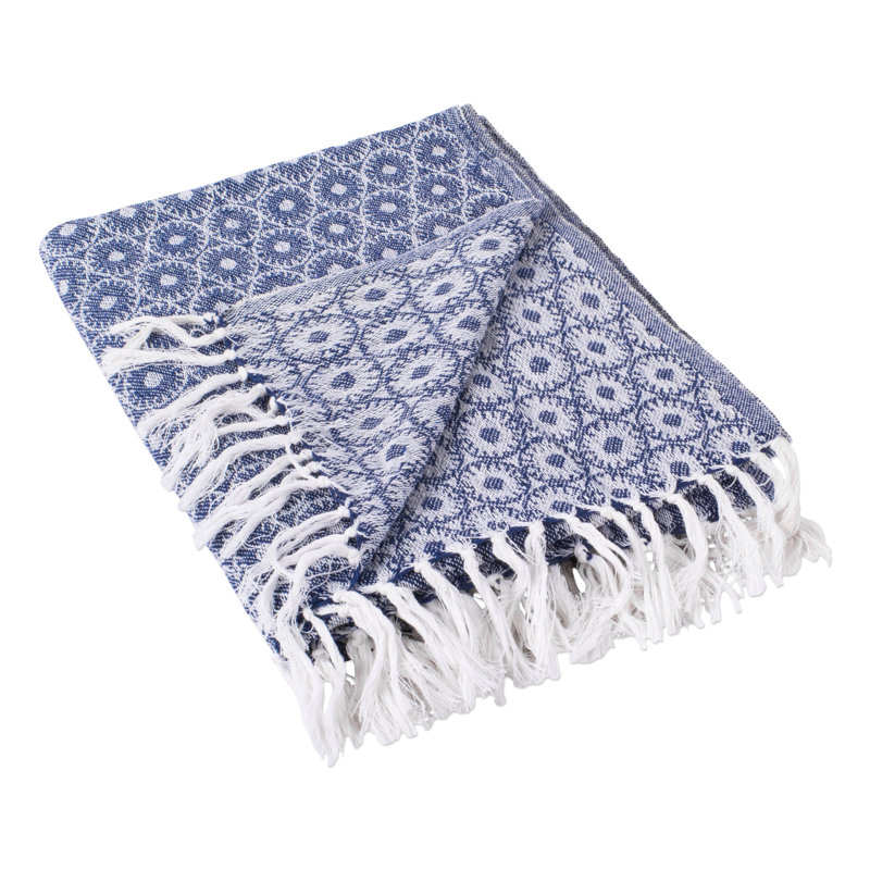 Jeté en coton , Bleu nautique, Géométrique 1