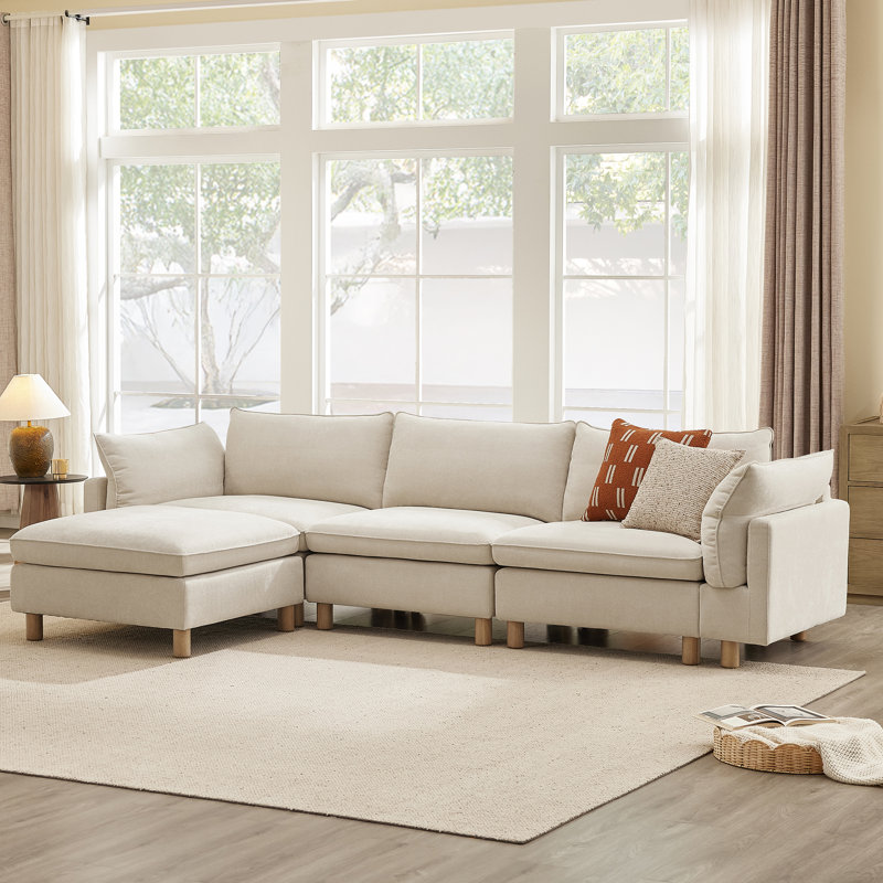 Solena 126.8" W 4-Piece Modular Sofa , Cream Polyester
