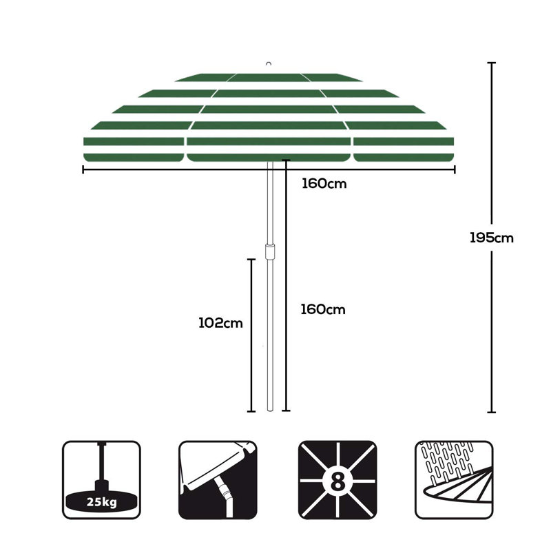 Round 1.6m Beach Parasol, Green/White
