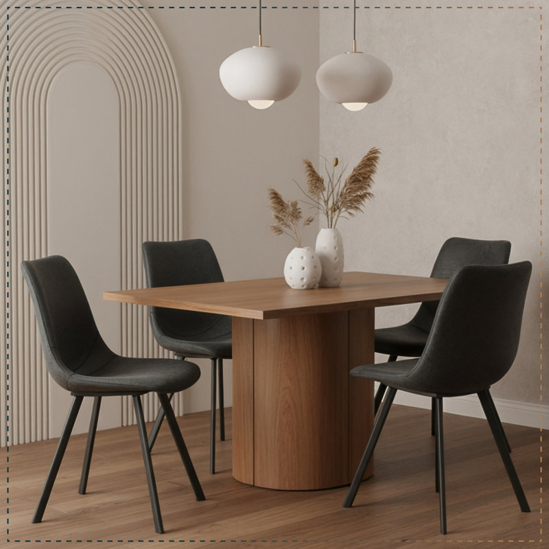 Chaise de salle à manger en cuir Annalise, Noir anthracite, Noir, Simple