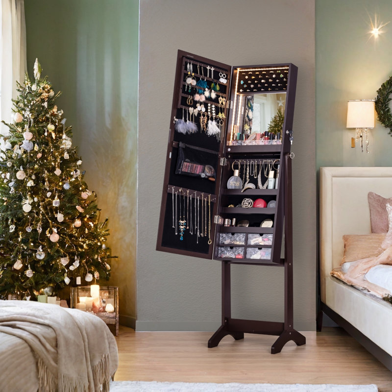 Armoire à bijoux avec miroir Marquisia, Marron foncé