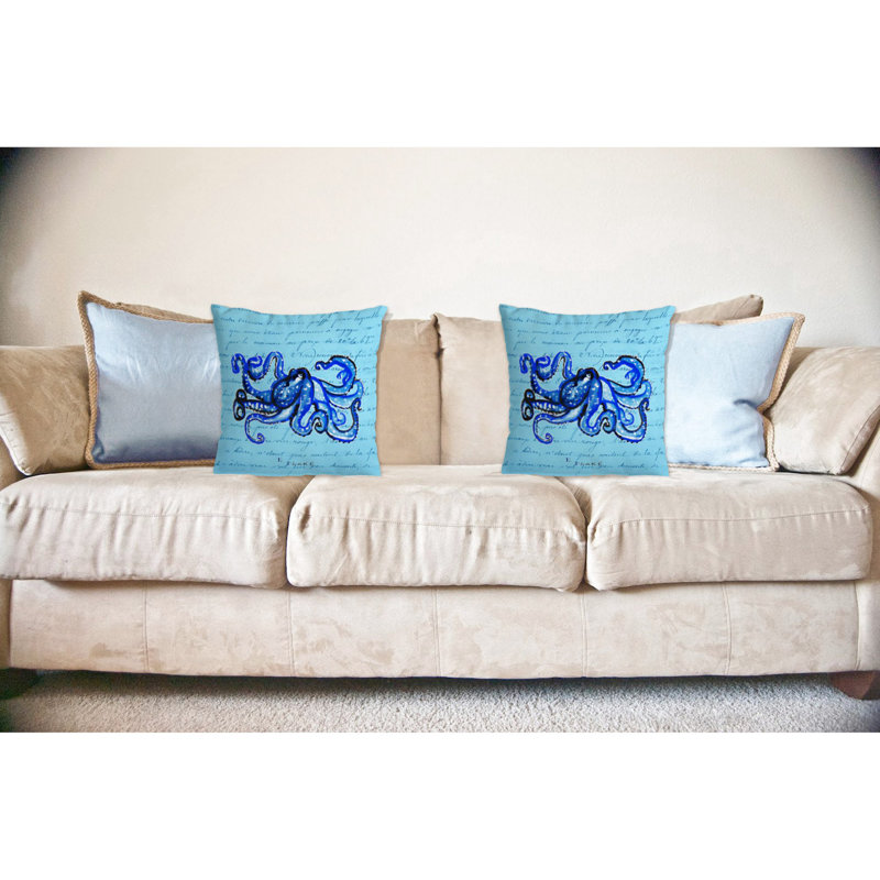 Script Octopus Outdoor Reversible Throw Pillow