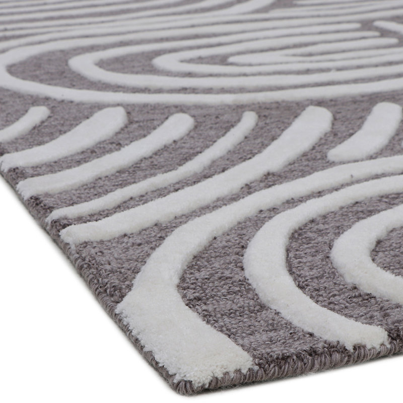 Abstract Area Rug in Gray/White, Runner 2'6" x 9'